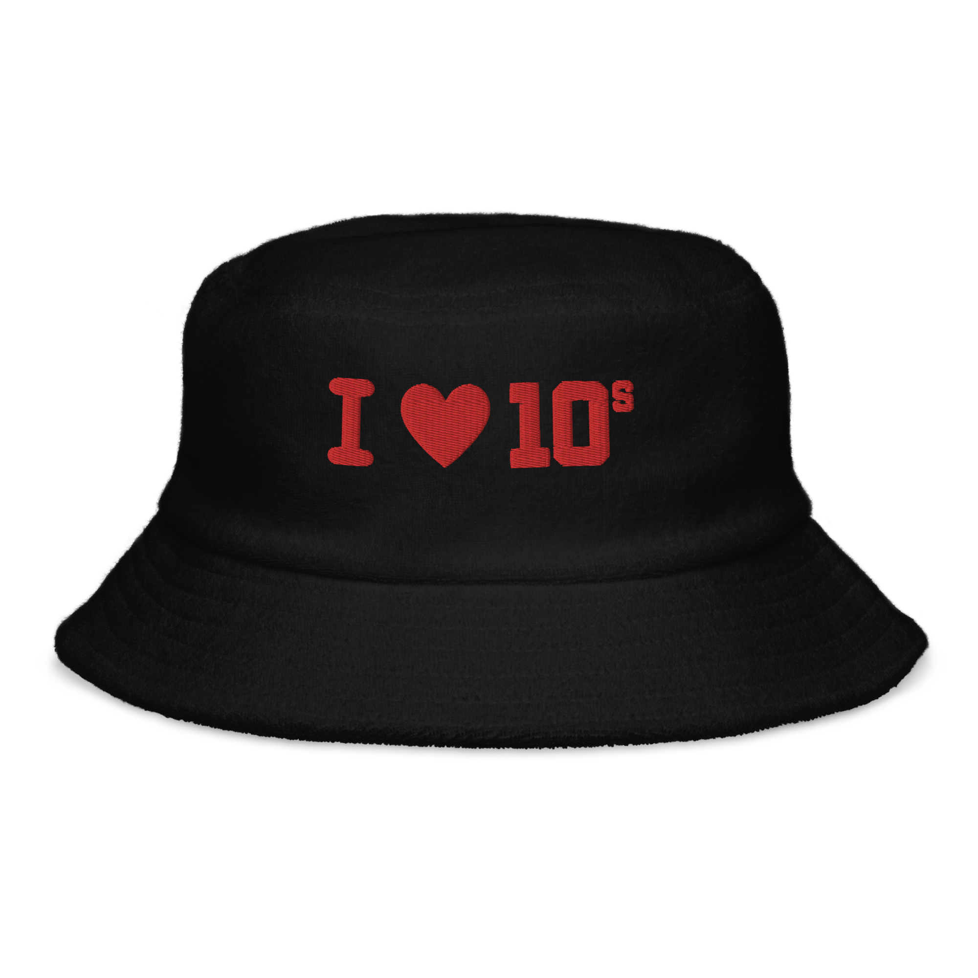 Sqdltd ILUV10s Unstructured terry cloth bucket hat VRed – Squared Limited